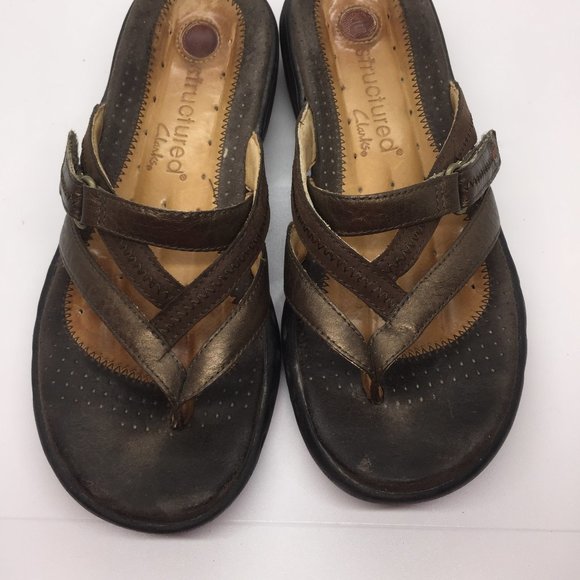 Clarks Pewter Bronze Leather Slip On  Sandals  6 - Picture 8 of 10